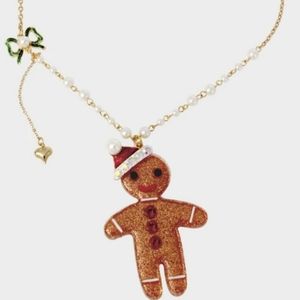 New! BETSEY JOHNSON Gingerbread Man in Santa Hat Sweater Necklace.